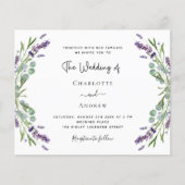 ラベンダー花模様QR RSVP予算結婚式招待状 (正面)