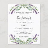 ラベンダー花模様QR RSVP予算結婚式招待状 (正面)