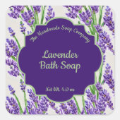 ラベンダー花石鹸と化粧品ラベル - 3 スクエアシール (正面)