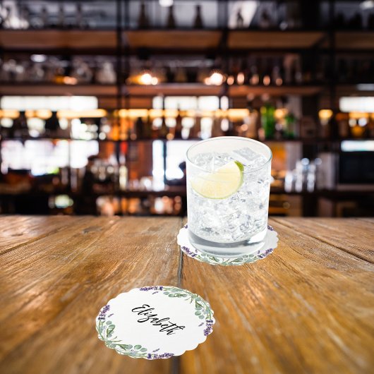 ラベンダー花 ユーカリグリーン ネーム ペーパーコースター