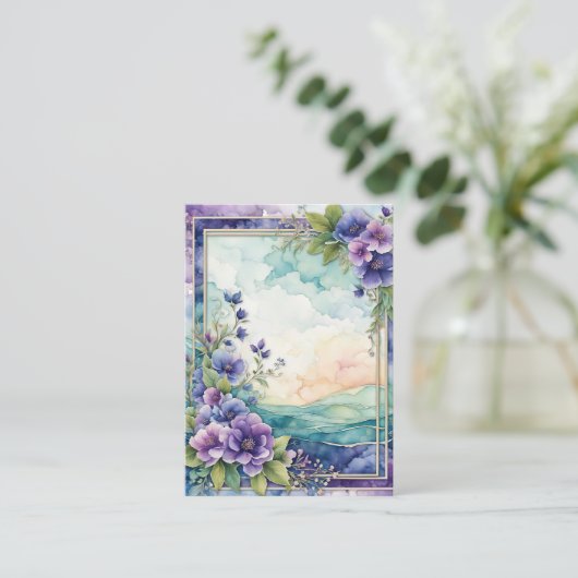 ラベンダー芸術的フローラ縁ど 名刺 (スタンド正面)