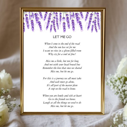 ラベンダー葬儀お祝いの詩のサイン フォトプリント