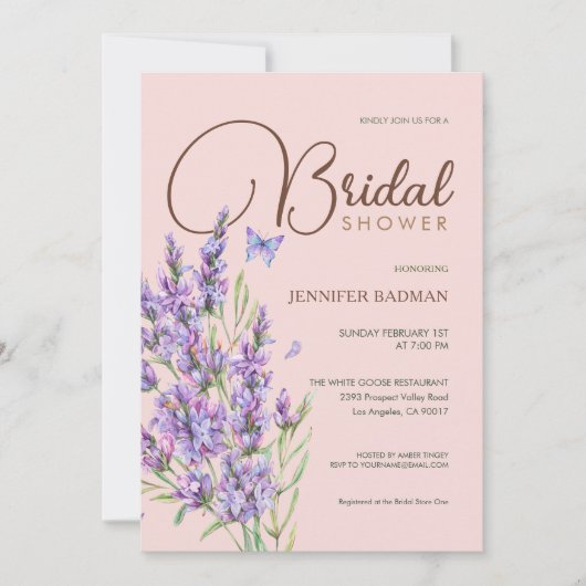 ラベンダー薄紫エレガントマウヴウォーター色 招待状 (正面)