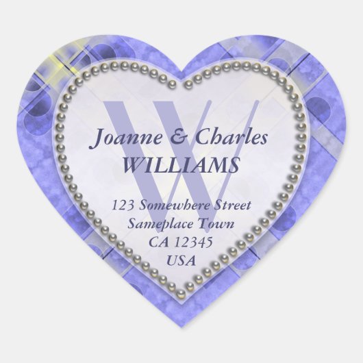 ラベンダー薄紫サンスパークルモノグラムのステッカー ハートシール (正面)