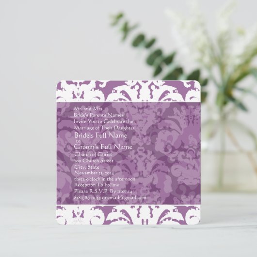 ラベンダー薄紫ダマスクウェディング招待状 招待状 (スタンド正面)
