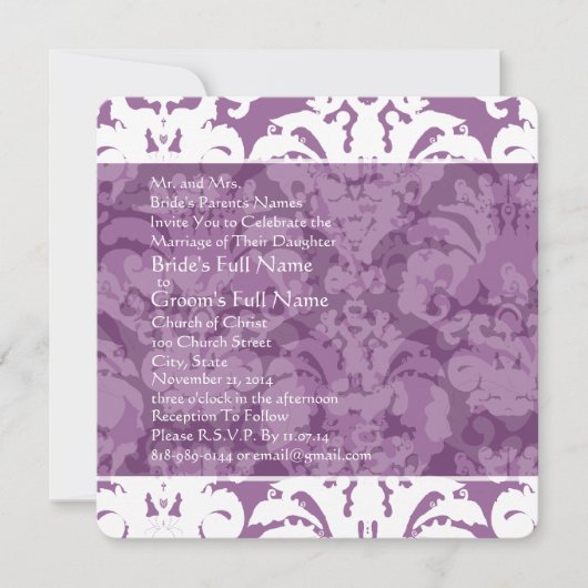 ラベンダー薄紫ダマスクウェディング招待状 招待状 (正面)