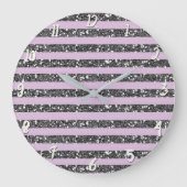 ラベンダー薄紫パープルシルバーグリッターストライプ ラージ壁時計 (正面)