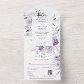 ラベンダー薄紫パープルピーニーズグリーン結婚リーズ オールインワン招待状 (内側)