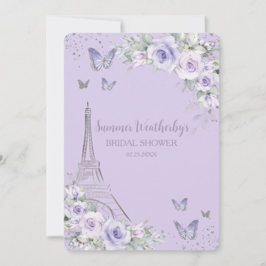 ラベンダー薄紫パープルフローラパリブライダルシャワー 招待状 (裏面)