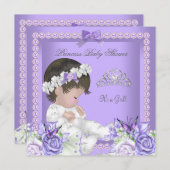 ラベンダー薄紫パールグレーベビーシャワーガールC 招待状 (正面/裏面)