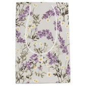 ラベンダー薄紫フラワーデザイン ミディアムペーパーバッグ (正面)