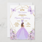 ラベンダー薄紫プリンセスバタフライ金ゴールドキニャネラ 招待状 (正面)