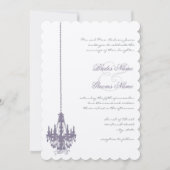 ラベンダー薄紫ヴィンテージシャンデリアダマスウェディング 招待状 (正面)