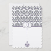 ラベンダー薄紫ヴィンテージシャンデリアダマスウェディング 招待状 (裏面)