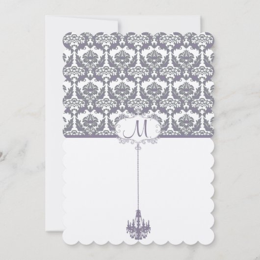 ラベンダー薄紫ヴィンテージシャンデリアダマスウェディング 招待状 (裏面)