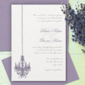 ラベンダー薄紫ヴィンテージシャンデリアダマスウェディング 招待状