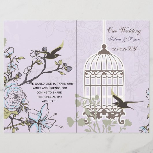 ラベンダー薄紫ヴィンテージ結婚バードカゴ (正面)