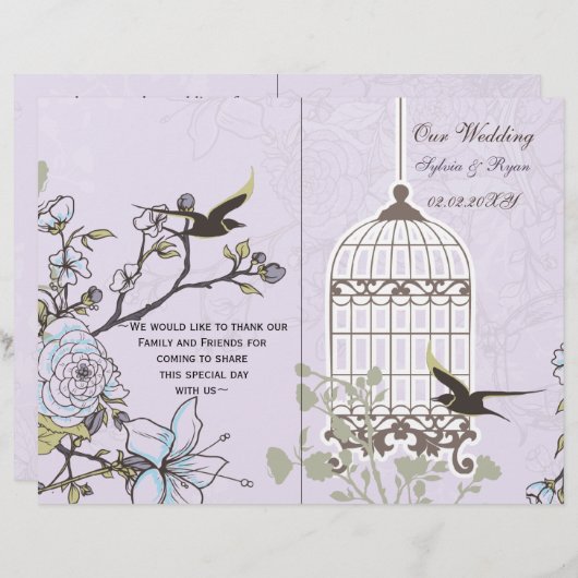 ラベンダー薄紫ヴィンテージ結婚バードカゴ (正面/裏面)