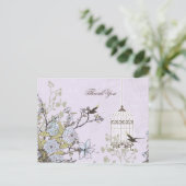ラベンダー薄紫ヴィンテージ結婚バードカゴ ポストカード (スタンド正面)