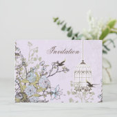 ラベンダー薄紫ヴィンテージ結婚バードカゴ 招待状 (スタンド正面)