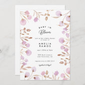 ラベンダー薄紫水彩花赤ちゃんシャワー 招待状 (正面/裏面)