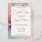 ラベンダー薄紫金ゴールドアクアフローラブライダルシャワー 箔招待状 (正面)