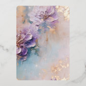 ラベンダー薄紫金ゴールドアクアフローラブライダルシャワー 箔招待状 (裏面)