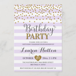 ラベンダー薄紫金ゴールドグリッターエレガントバースデーパーティー 招待状