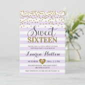 ラベンダー薄紫金ゴールドSweet sixteenパーティー誕生日 招待状 (スタンド正面)