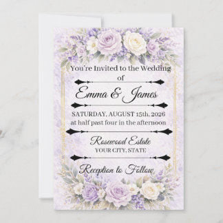 ラベンダー薔薇のフラワーブライダル ウェディングインビテーション 招待状