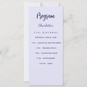 ラベンダー誕生日プログラムディナーカード 招待状 (正面)