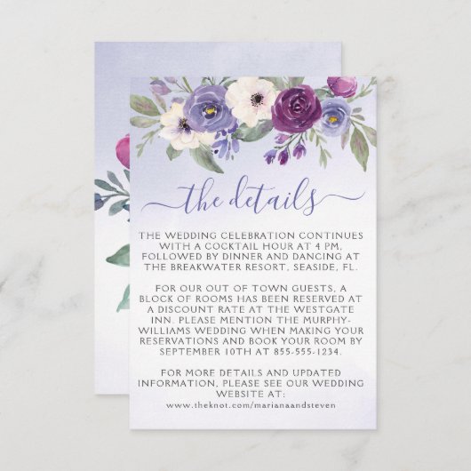 ラベンダー赤面ウォーターカラー結婚フローラ エンクロージャーカード (正面/裏面)