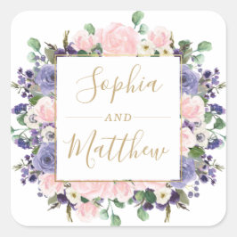 ラベンダー赤面パープルフローラ金ゴールド結婚式の引き出物 スクエアシール