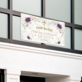 ラベンダー赤面ピンク花バプテスマ歓迎サイン 横断幕 (ビルの外側)