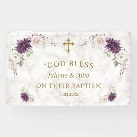 ラベンダー赤面ピンク花バプテスマ歓迎サイン 横断幕 (横)