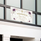 ラベンダー赤面ピンク花バプテスマ歓迎サイン 横断幕 (ビルの外側)