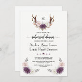 ラベンダー赤面フローラ〔雄ジカの〕枝角リハーサルディナー 招待状 (正面/裏面)