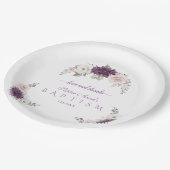 ラベンダー赤面ホワイトフローラバプテスマ ペーパープレート (アングル)