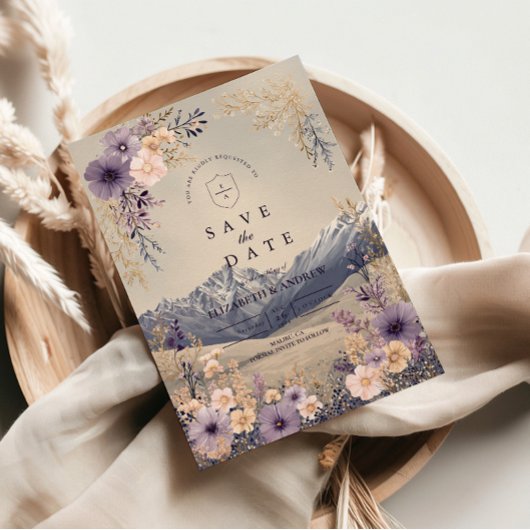 ラベンダー野の花の山の結婚式 セーブザデート