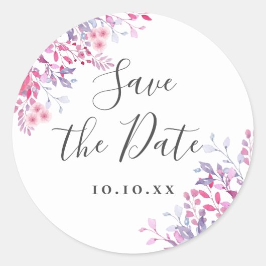 ラベンダー野の花　結婚式の保存日 ラウンドシール (正面)