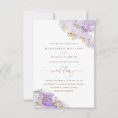 ラベンダー金ゴールドインク流体大理石結婚式招待状 招待状 (正面)