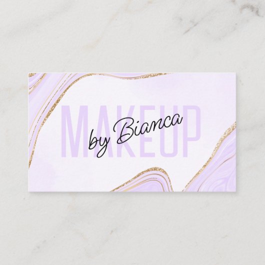 ラベンダー金ゴールドグリッターアゲートメイクアップアーティストサロン 名刺 (裏面)