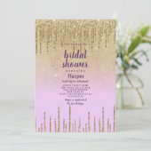ラベンダー金ゴールドグリッターグラデーションドリップブライダルシャワー 招待状 (スタンド正面)