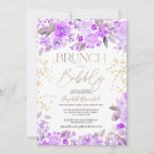 ラベンダー金ゴールドグリッターフローラシックブライダルシャワー 招待状 (正面)