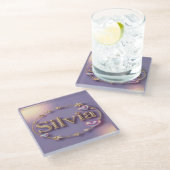 ラベンダー金ゴールドスターリーシルビアコースター ガラスコースター (アングル)