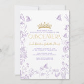 ラベンダー金ゴールドバタフライクインセアニラQRクインスアニョス 招待状 (正面)