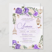 ラベンダー金ゴールドバタフライフローラエレガントキンセニェラ 招待状 (正面)