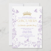 ラベンダー金ゴールドバタフライQRキンセアニラクインスアニョス 招待状 (正面)