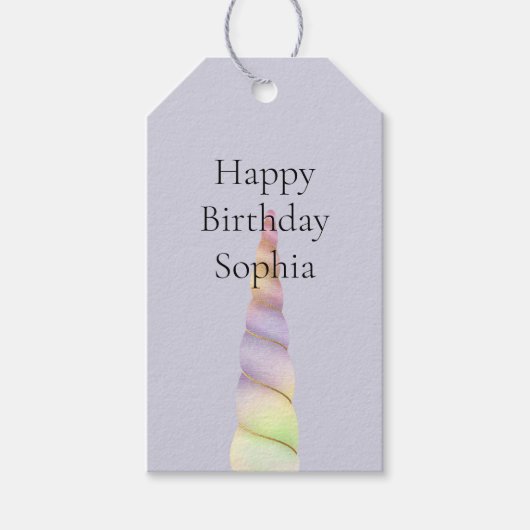 ラベンダー金ゴールドピンクパープルユニコーン誕生日 ギフトタグ (正面)