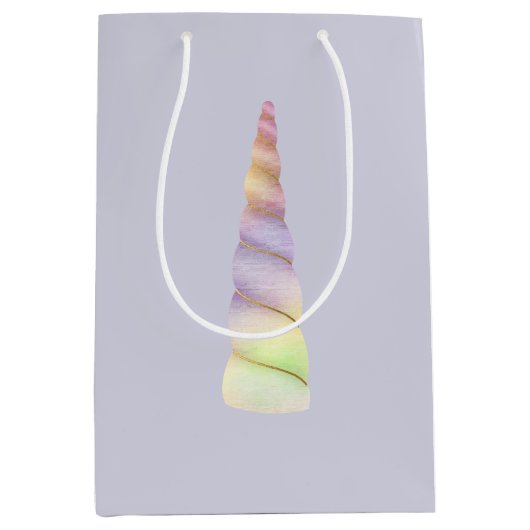 ラベンダー金ゴールドピンクパープルライムユニコーン誕生日 ミディアムペーパーバッグ (正面)